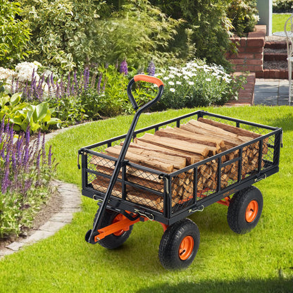Dump Cart, Metal Garden Dump Cart with Easy to Assemble Frame, Dump