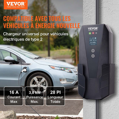 Portable EV Charger Type 2, 16A 3.7 kW, Electric Vehicle Car Charger