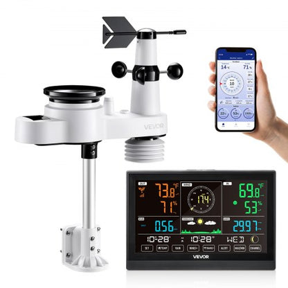 5-in-1 Wi-Fi Weather Station, 190.5 mm VA Display, Wireless Solar