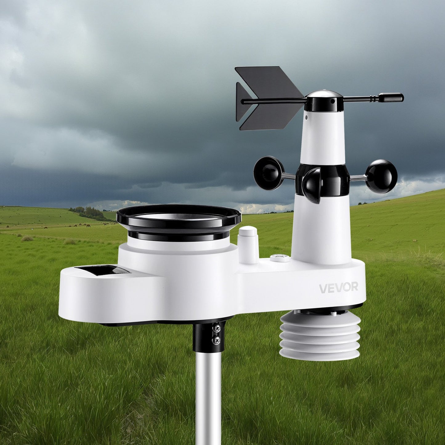 5-in-1 Wi-Fi Weather Station, 190.5 mm VA Display, Wireless Solar
